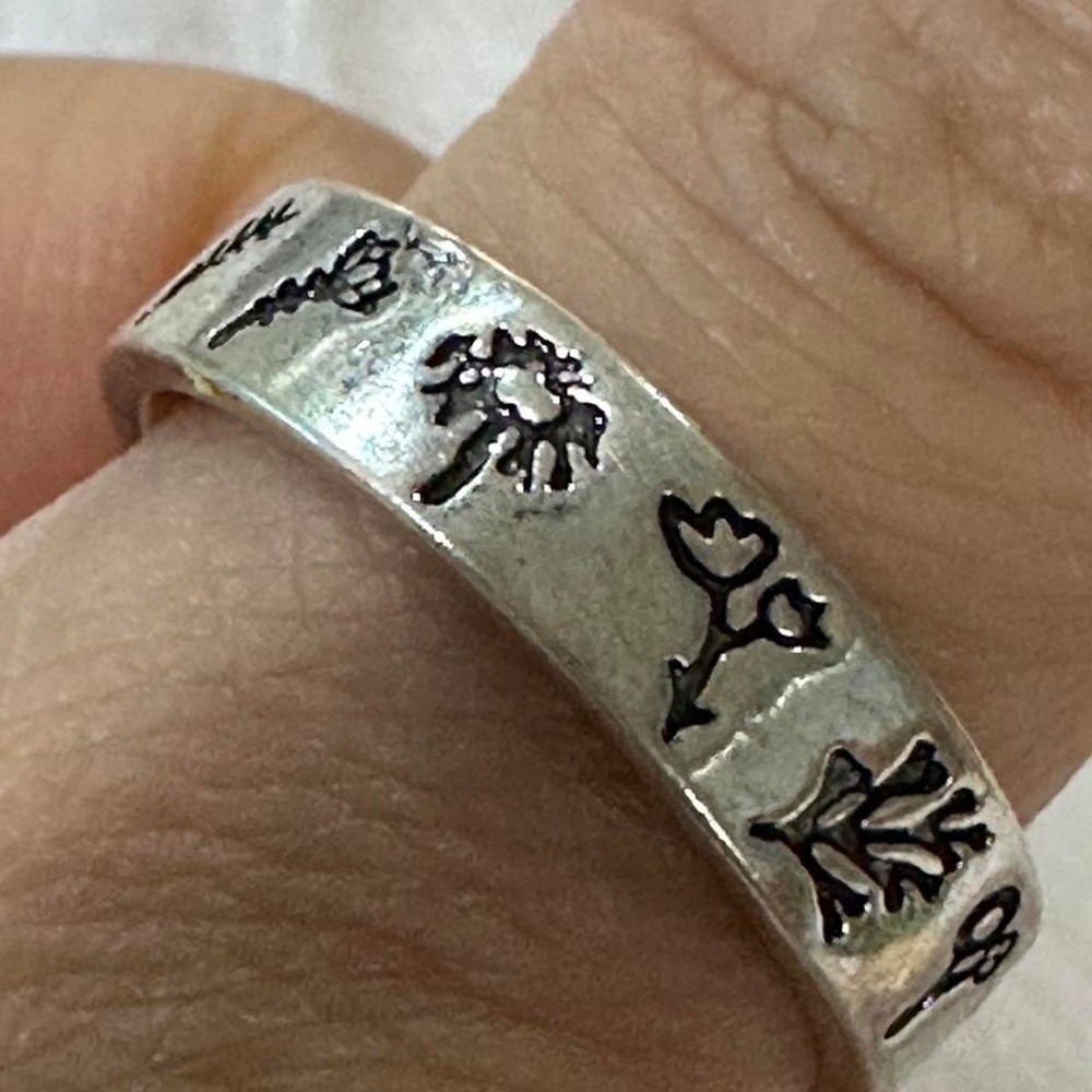 "You Belong Among The Wildflowers" Engraved Botanical Silver Ring 19.49mm